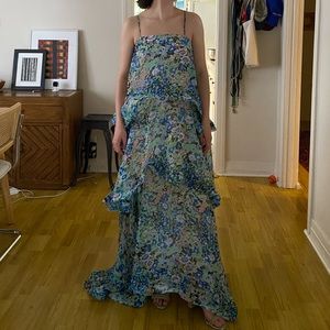 ELLIATT ARMANI BLUE & GREEN RUFFLED MAXI DRESS | NWT XXS